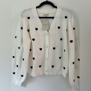 NWT Eesome Cardigan with Black Heart Accents Size M